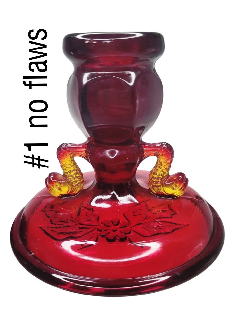 Antique 1920s Fenton Amberina Koi/Dolphin Red Glass Candlesticks